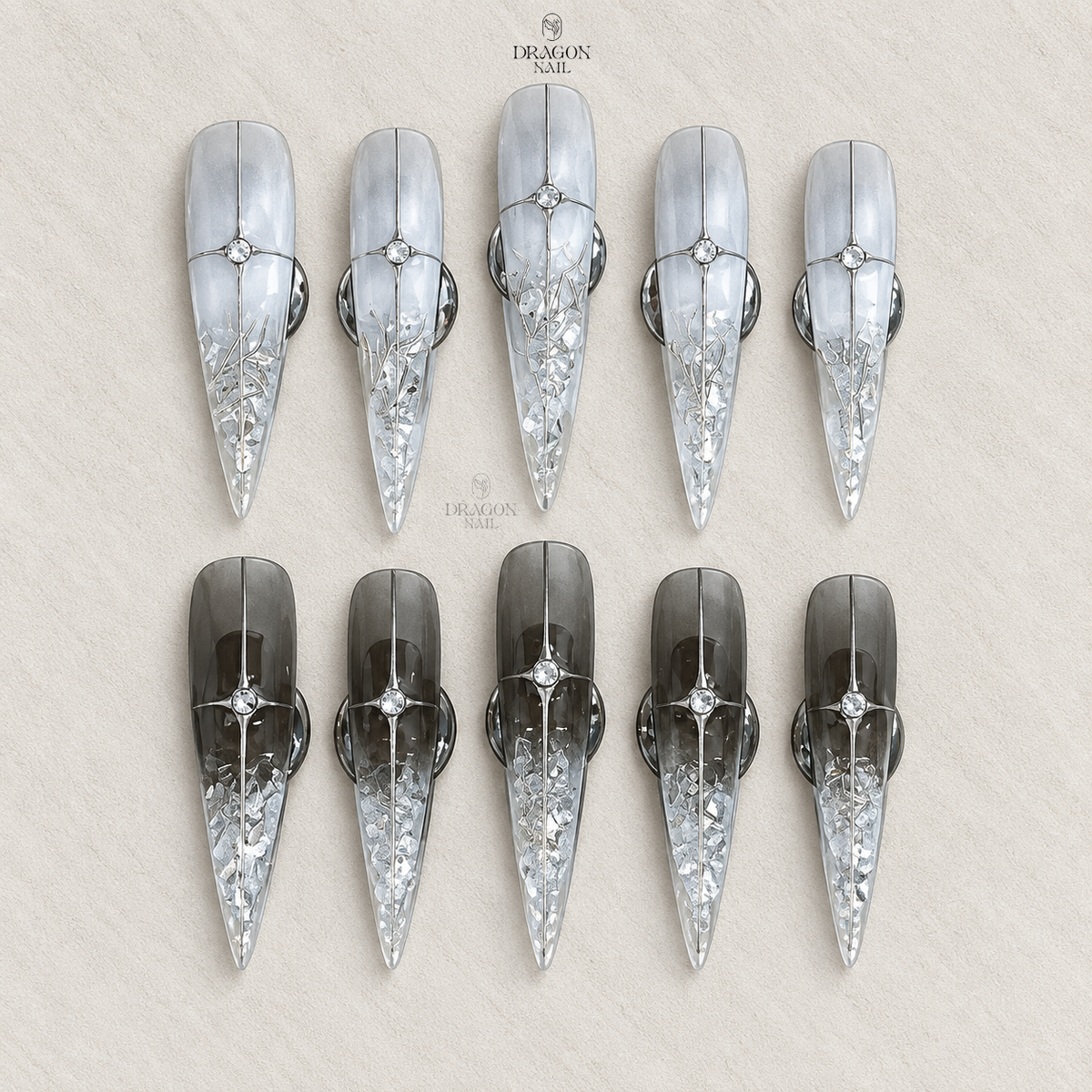 Broken Glass Ombre Metallic Press On Nails