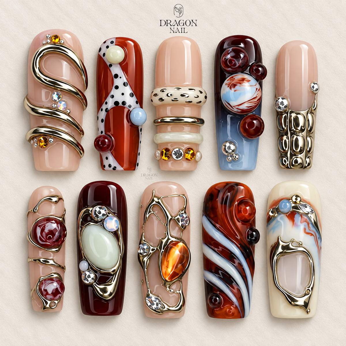 Burgundy Floral Luxury Statement Press On Nails