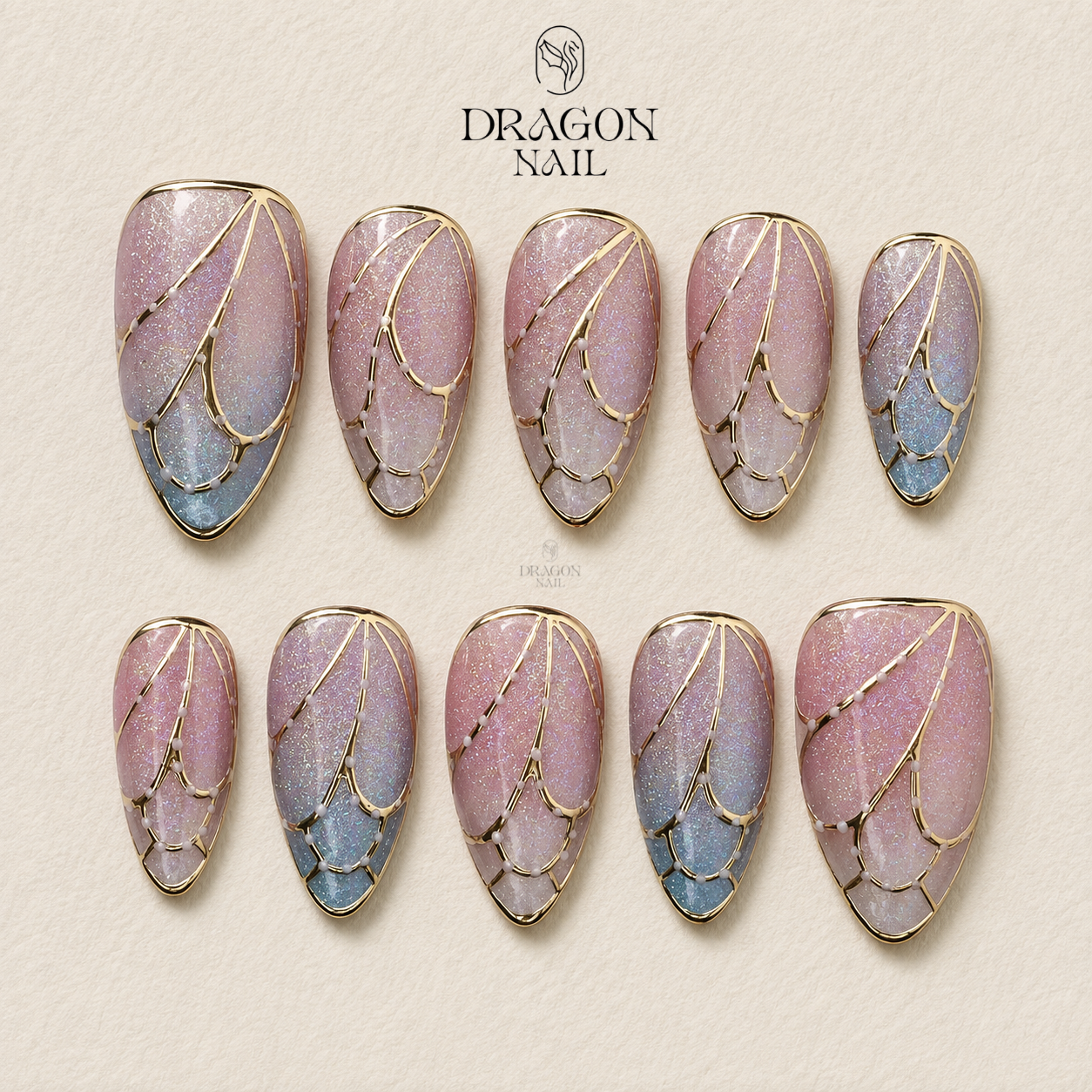 Butterfly Wing Cat Eye Magnetic Iridescent Fantasy Press On Nails