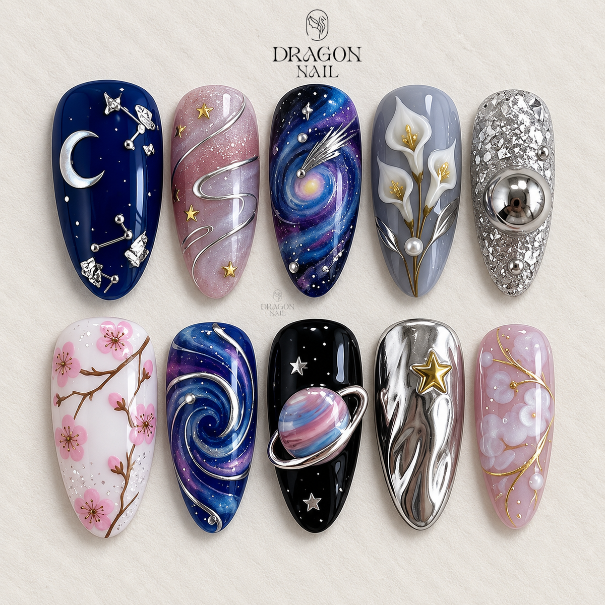 Celestial Galaxy Moon Star Cosmic Dream Press On Nails