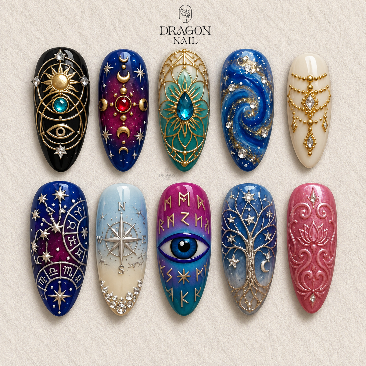 Celestial Zodiac Mystic Gold Star Press On Nails