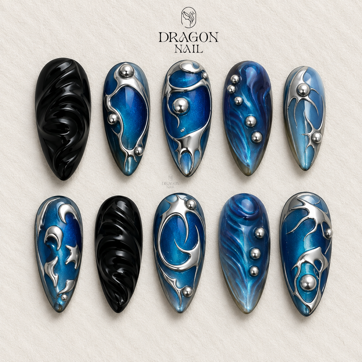 Chrome Blue Galaxy Futuristic Aura Press On Nails