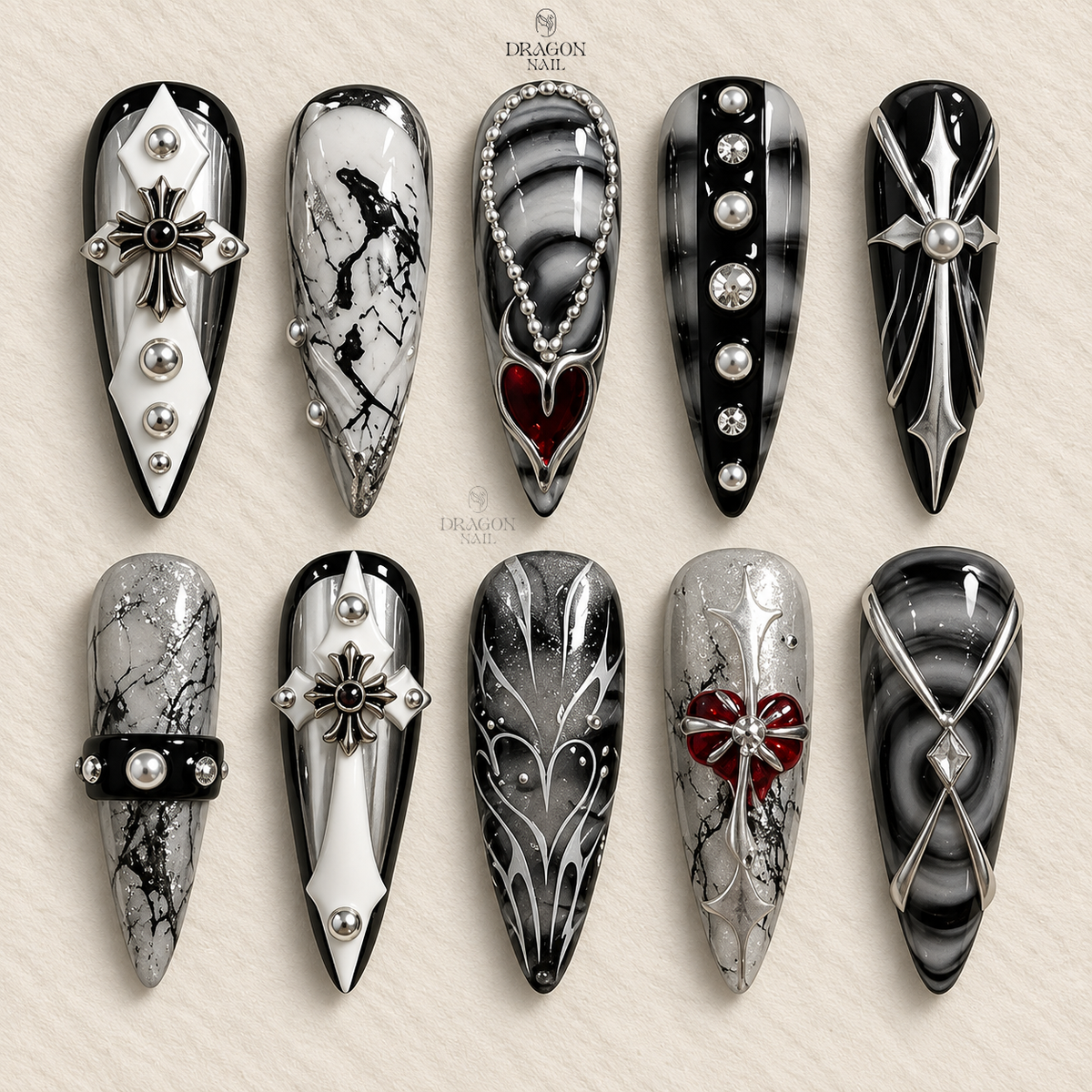 Chrome Gothic Silver Mirror Metallic Edgy Press On Nails
