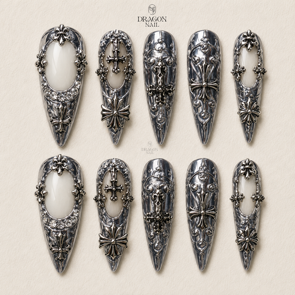 Chrome Heart Gothic Glam Press On Nails