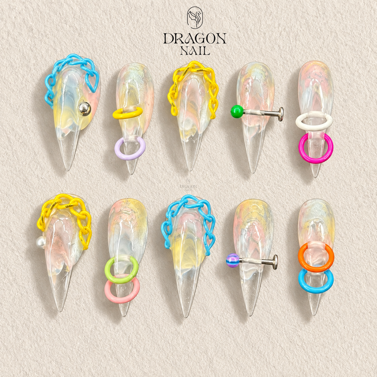 Clear Y2K Claw Rings Statement Press On Nails