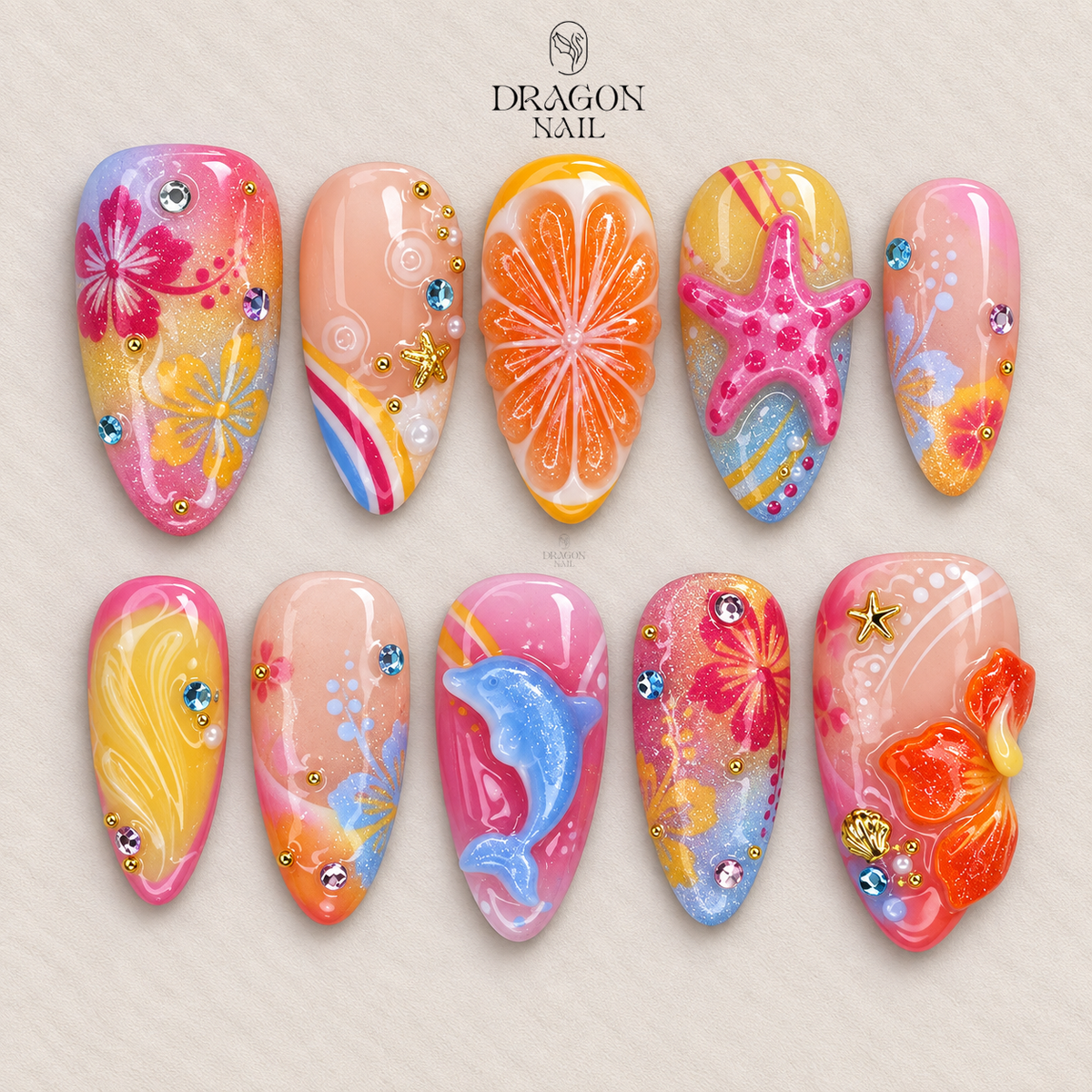 Coastal Dolphin Summer Press On Nails