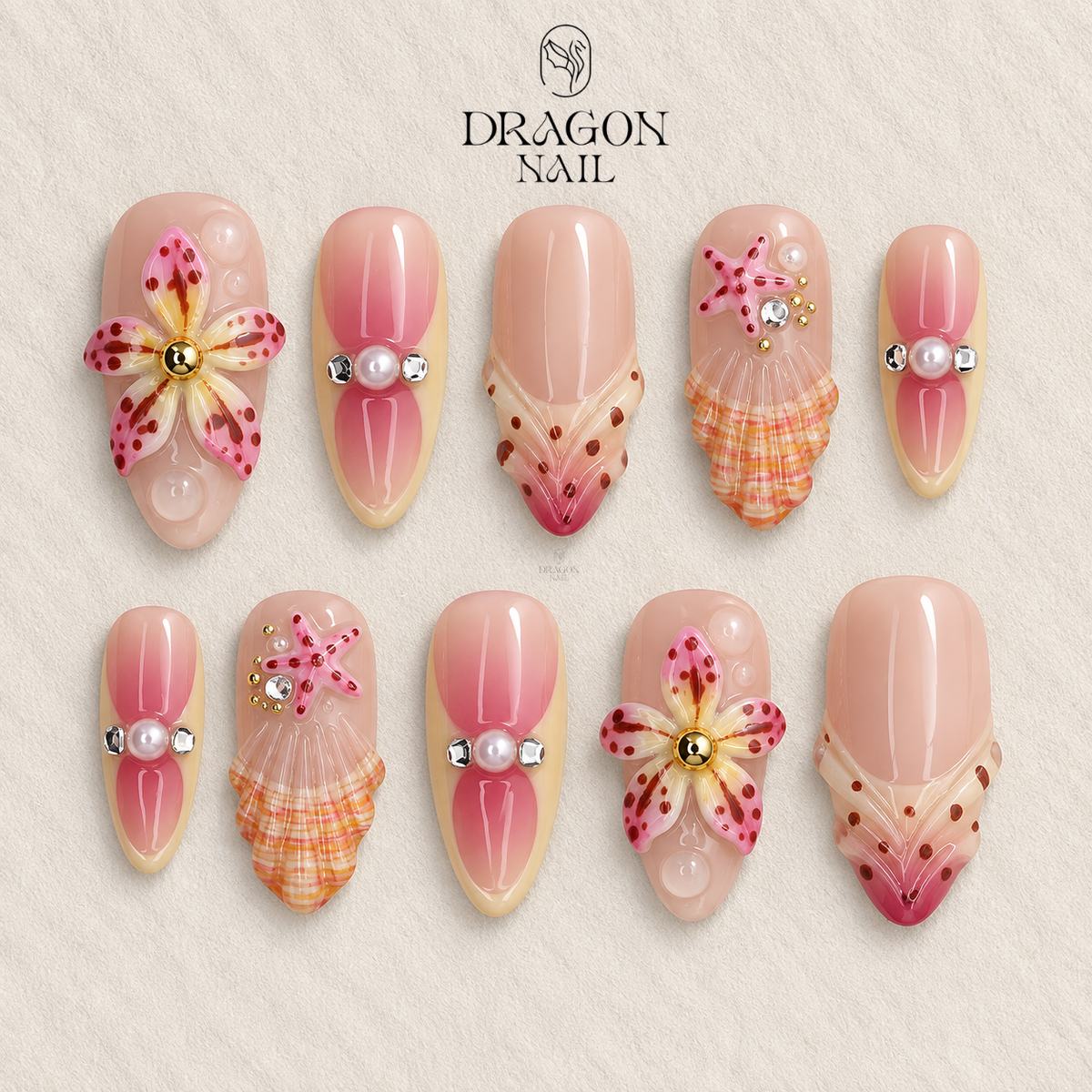 Coastal Pearl Floral 3D Spring Press On Nails