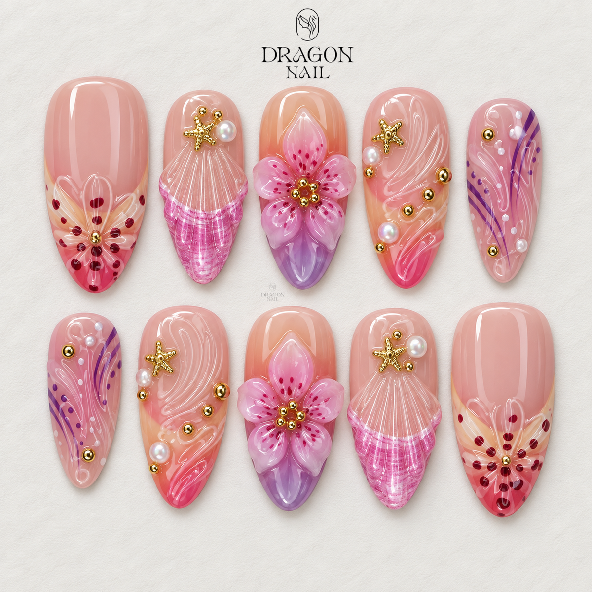 Coastal Seashell Summer Press On Nails