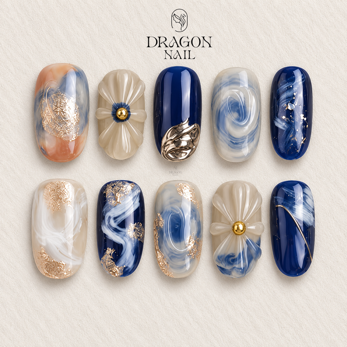 Coastal Shell Marble Press On Nails