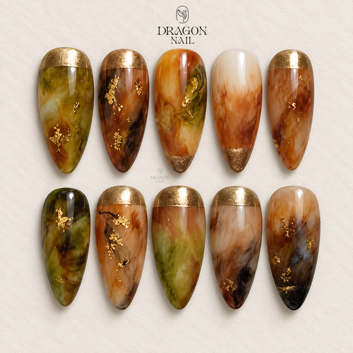 Coffee Matcha Marble Latte Earthy Blend Press On Nails