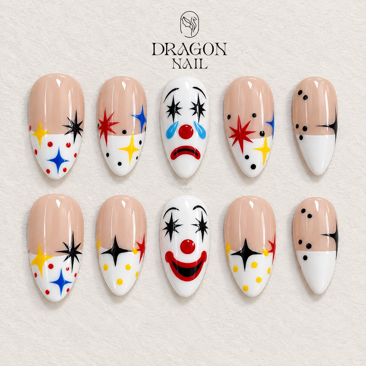Colorful Playful French Tip Star Polka Dot Press On Nails
