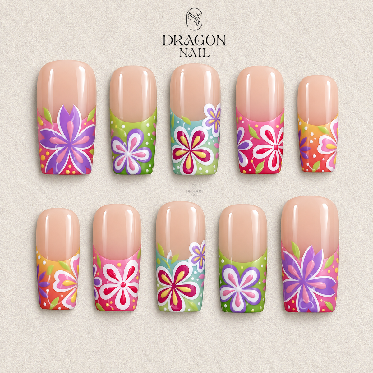 Colorful Bloom Garden Press On Nails