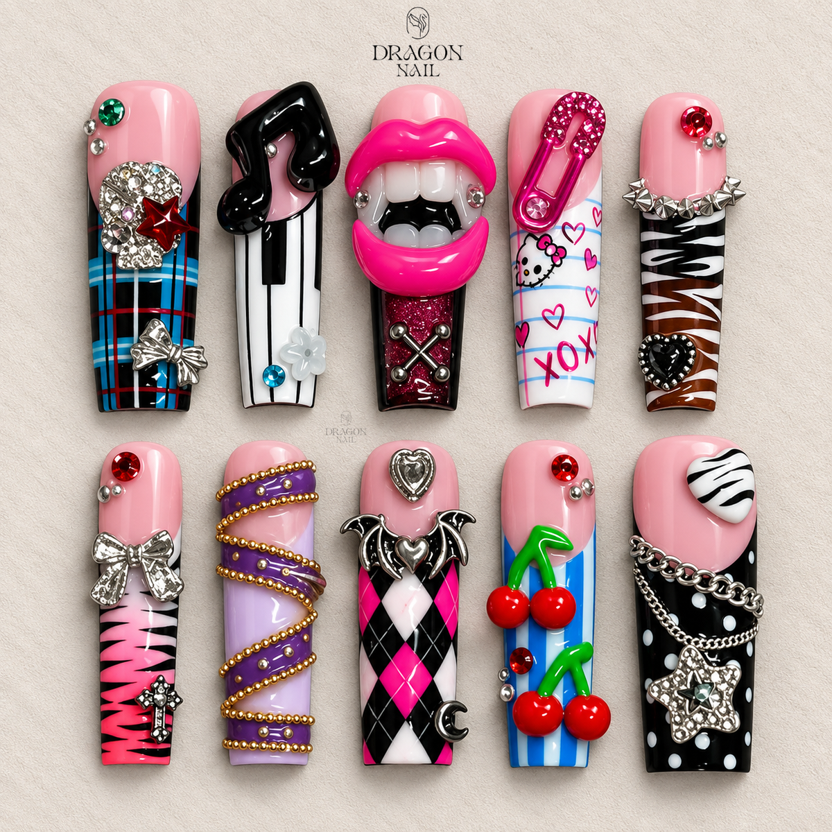 Colorful Cyber Punk Press On Nails