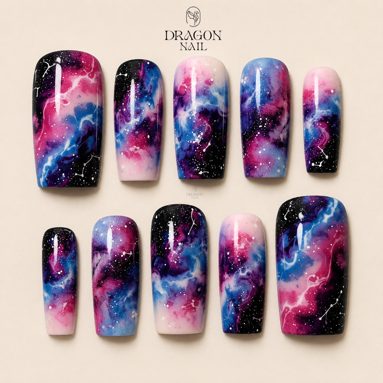 Cosmic Galaxy Nebula Purple Pink Blue Glitter Press On Nails