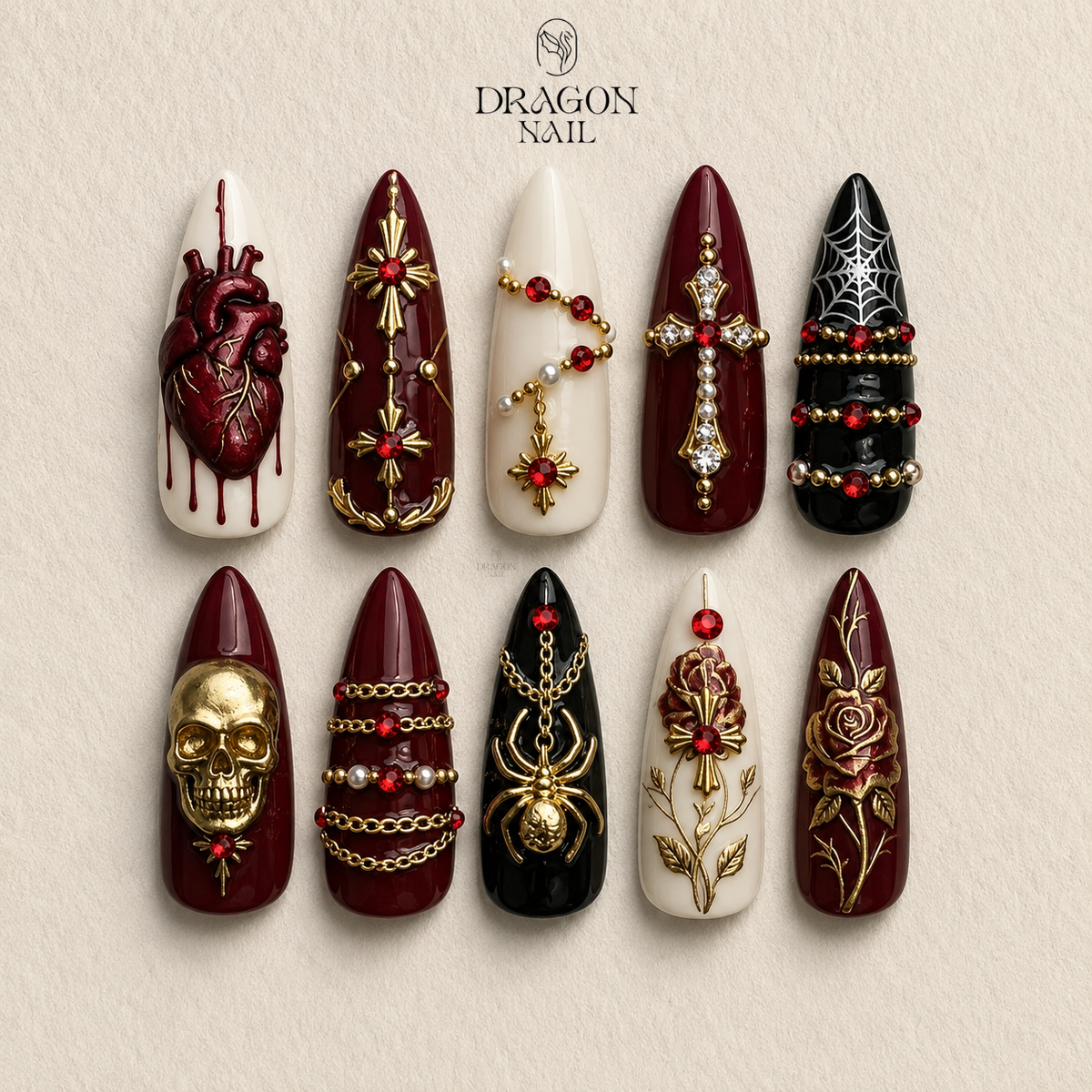 Crimson Black Luxury Press On Nails