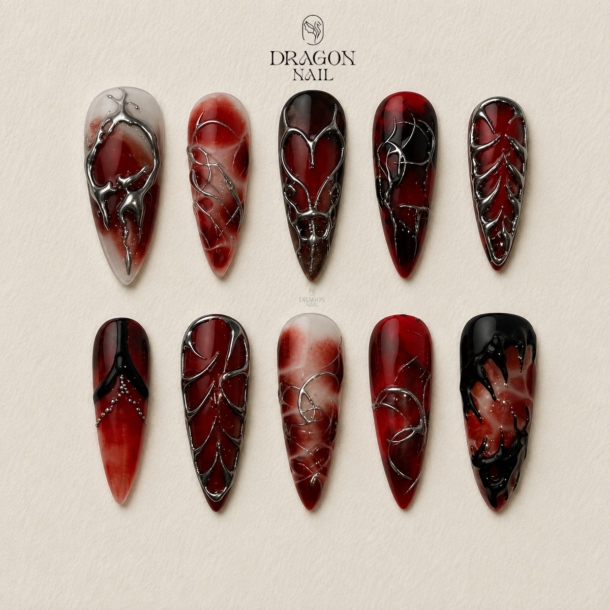 Crimson Marble Gothic Press On Nails