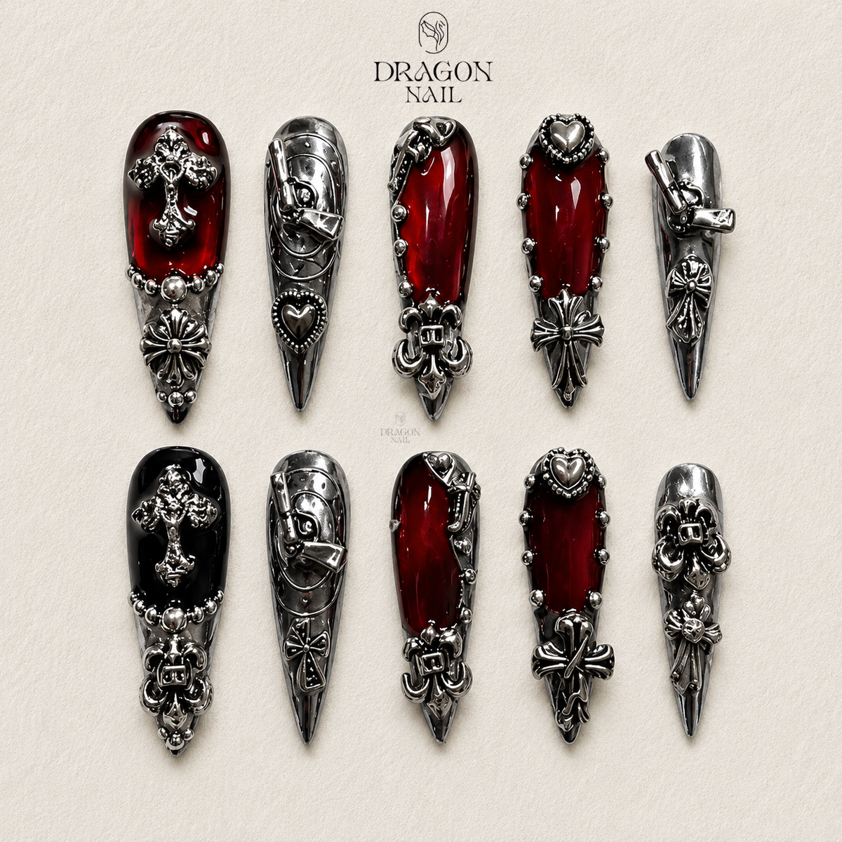 Crimson Noir Gothic Elegance Press On Nails