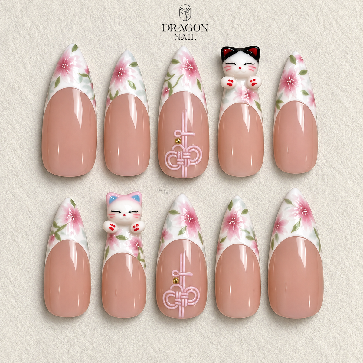 Cute Blossom French Tip Press On Nails