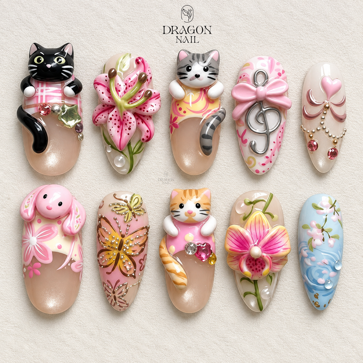 Cute Kitten Charm Press On Nails