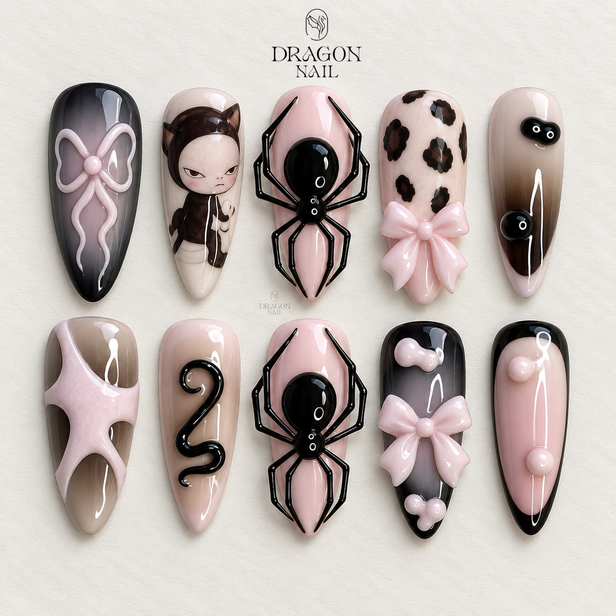 Cute Gothic SpiderPink Black 3D Bow