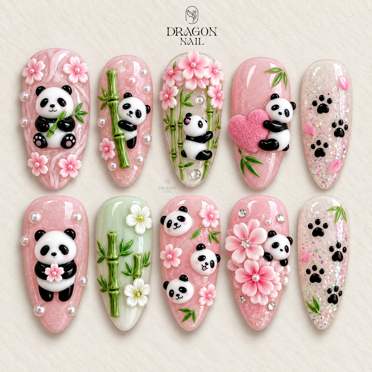 Cute Kawaii Panda Inspired Press On Nails
