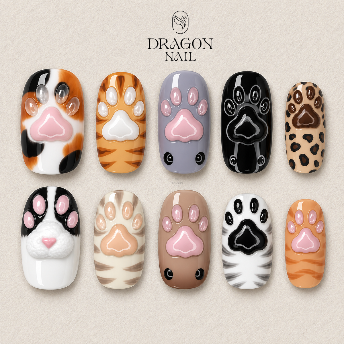 Cute Pastel Paw Print Press On Nails