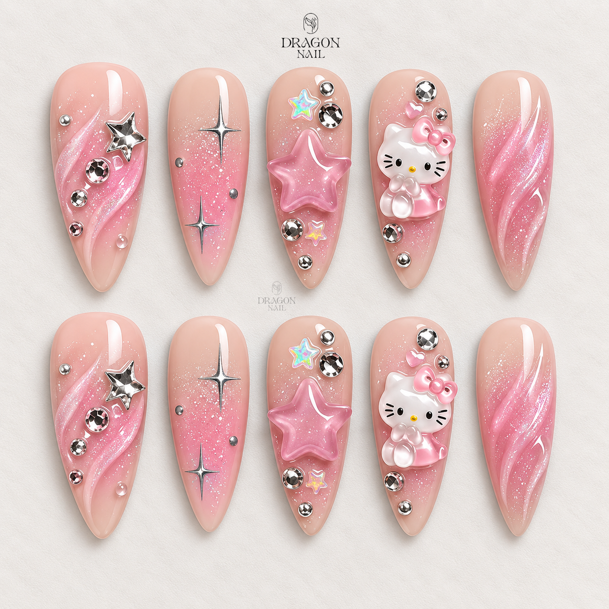 Cute Pink Ombre Charm Press On Nails