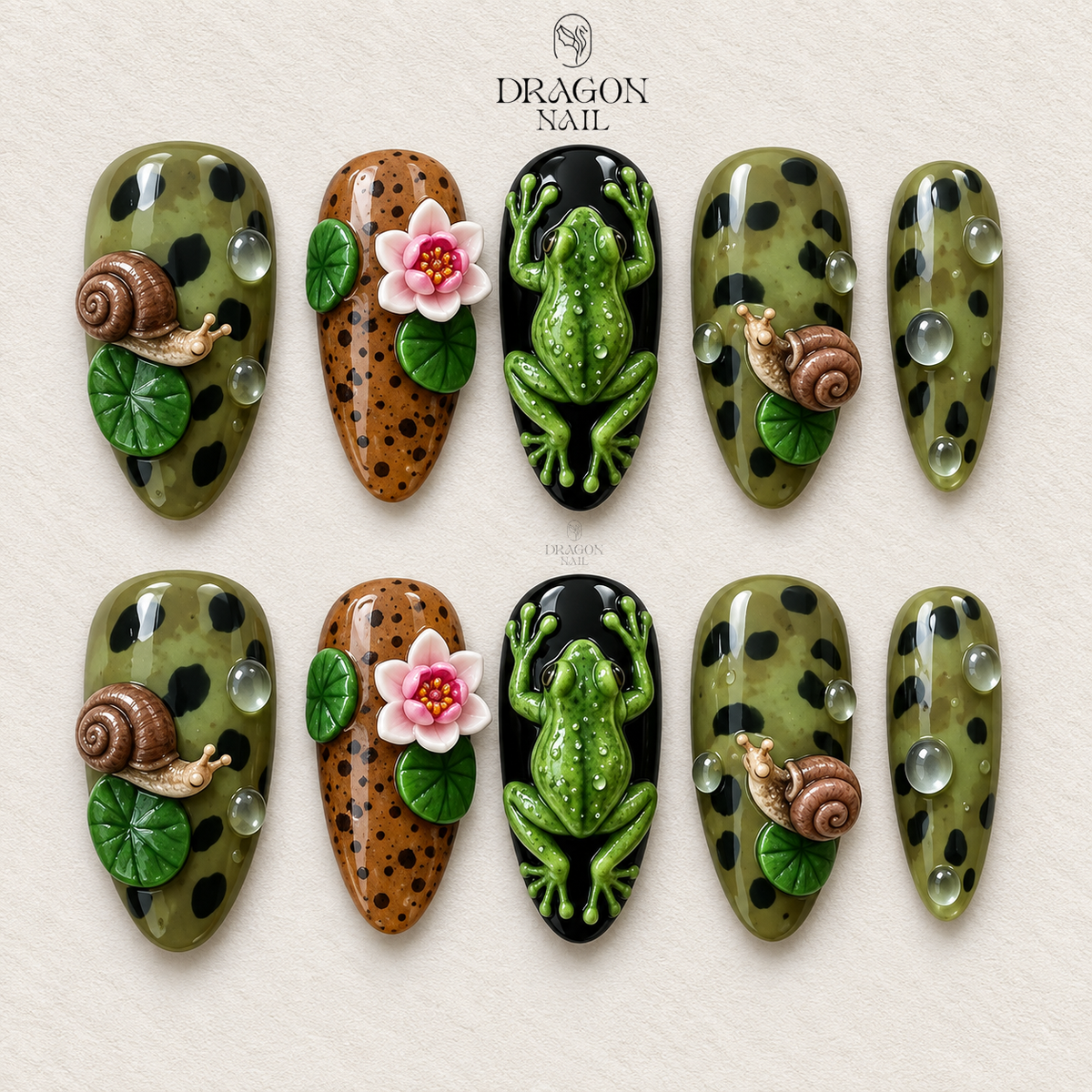 Cute Pond Garden 3D Nature Press On Nails