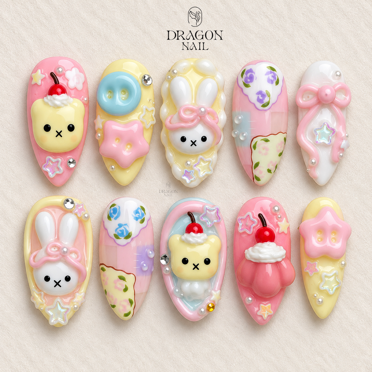 Cute Rabbit Cherry Nails