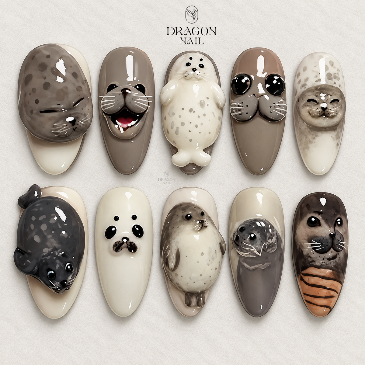 Cute Seal Nails, 3D Animal Reusable Press-On Set