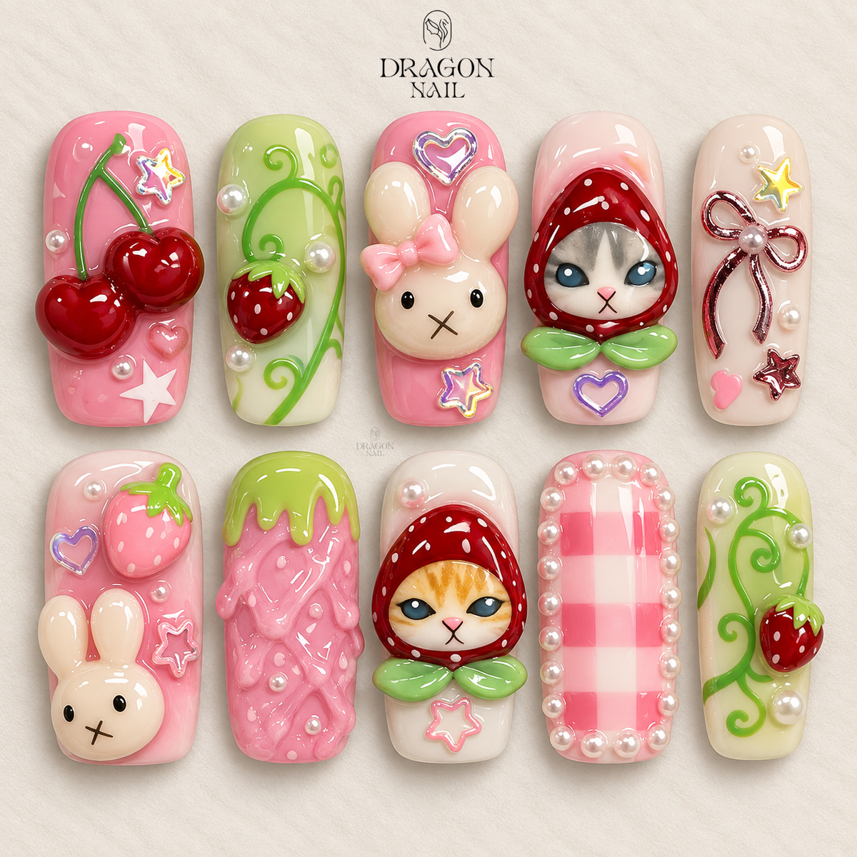 Cute Strawberry Bunny Press On Nails