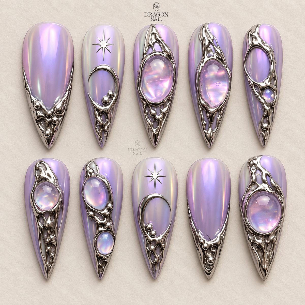 Cyber Lavender Chrome Futuristic Press On Nails