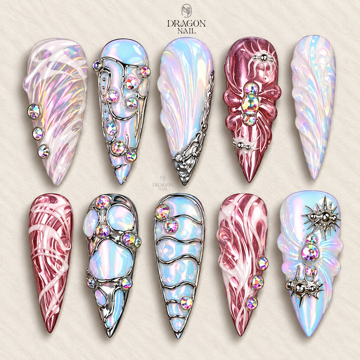 Cyber Y2K Iridescent Chrome Futuristic Stiletto Press On Nails