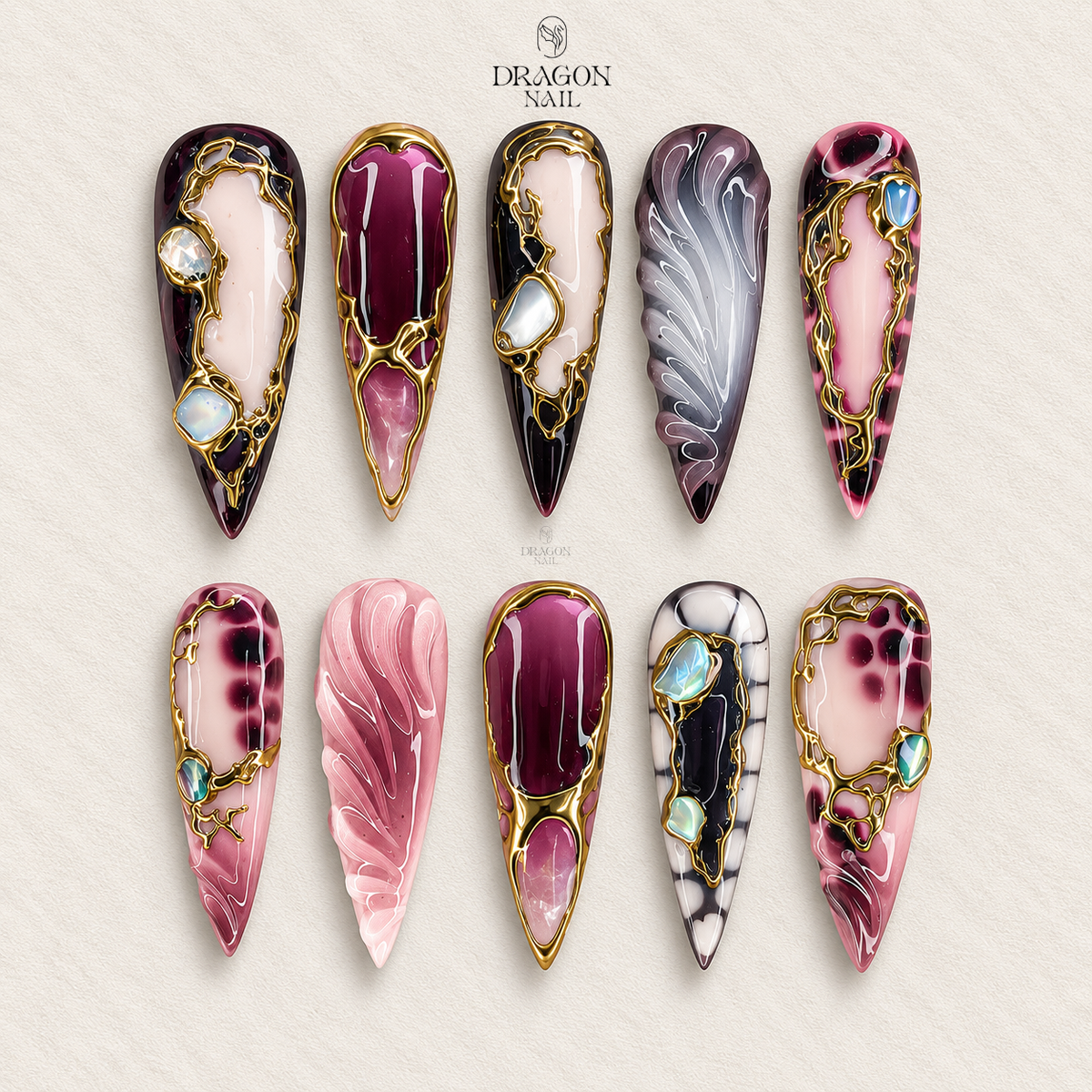 Cyberpunk Gold Chrome Futuristic Metallic Armor Press On Nails