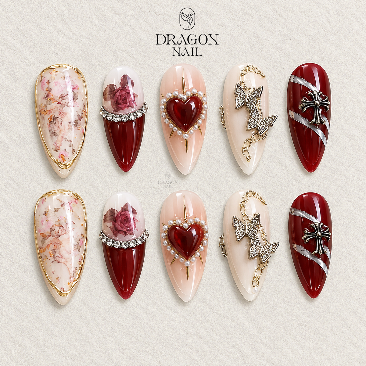 Dark Angel Rose Sculpted Grunge Press On Nails