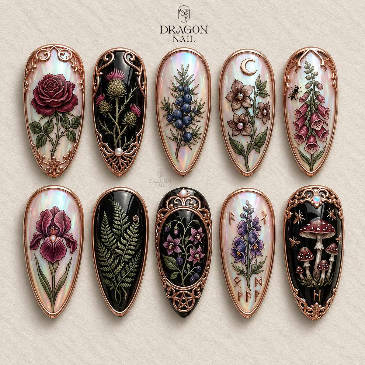Dark Botanical Fantasy Press On Nails