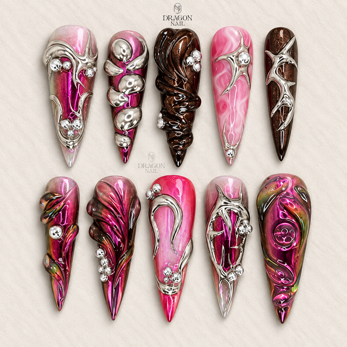 Dark Chrome Gothic Press On Nails