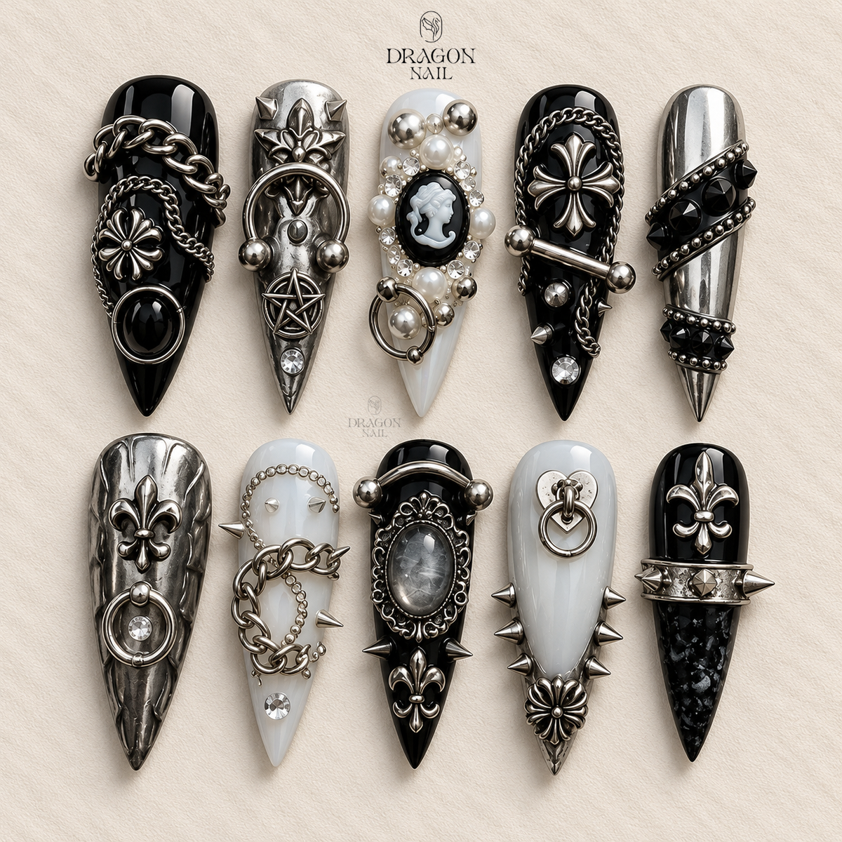 Dark Metallic Cross Charm Press On Nails
