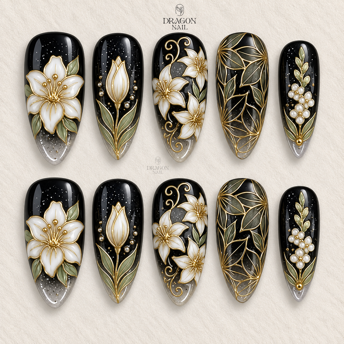 Dark Moonlight Floral Gothic Press On Nails