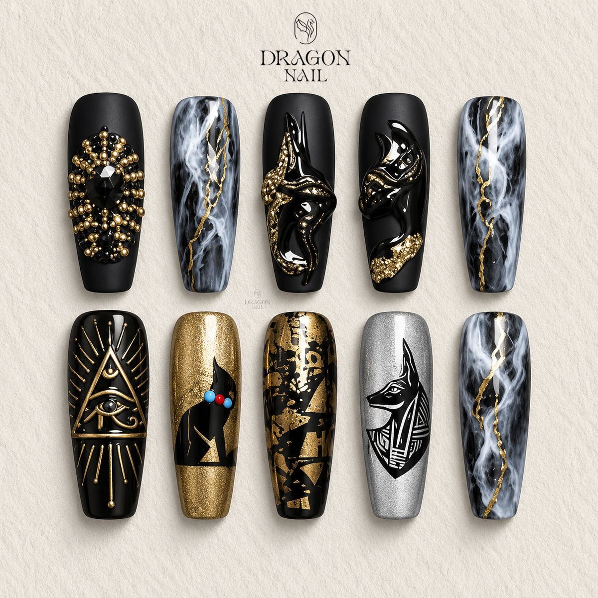 Dark Mystic Guardian Eye Gold Press On Nails