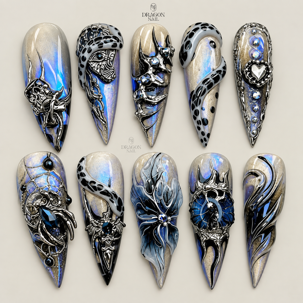 Dark Silver Chrome Gothic Press On Nails