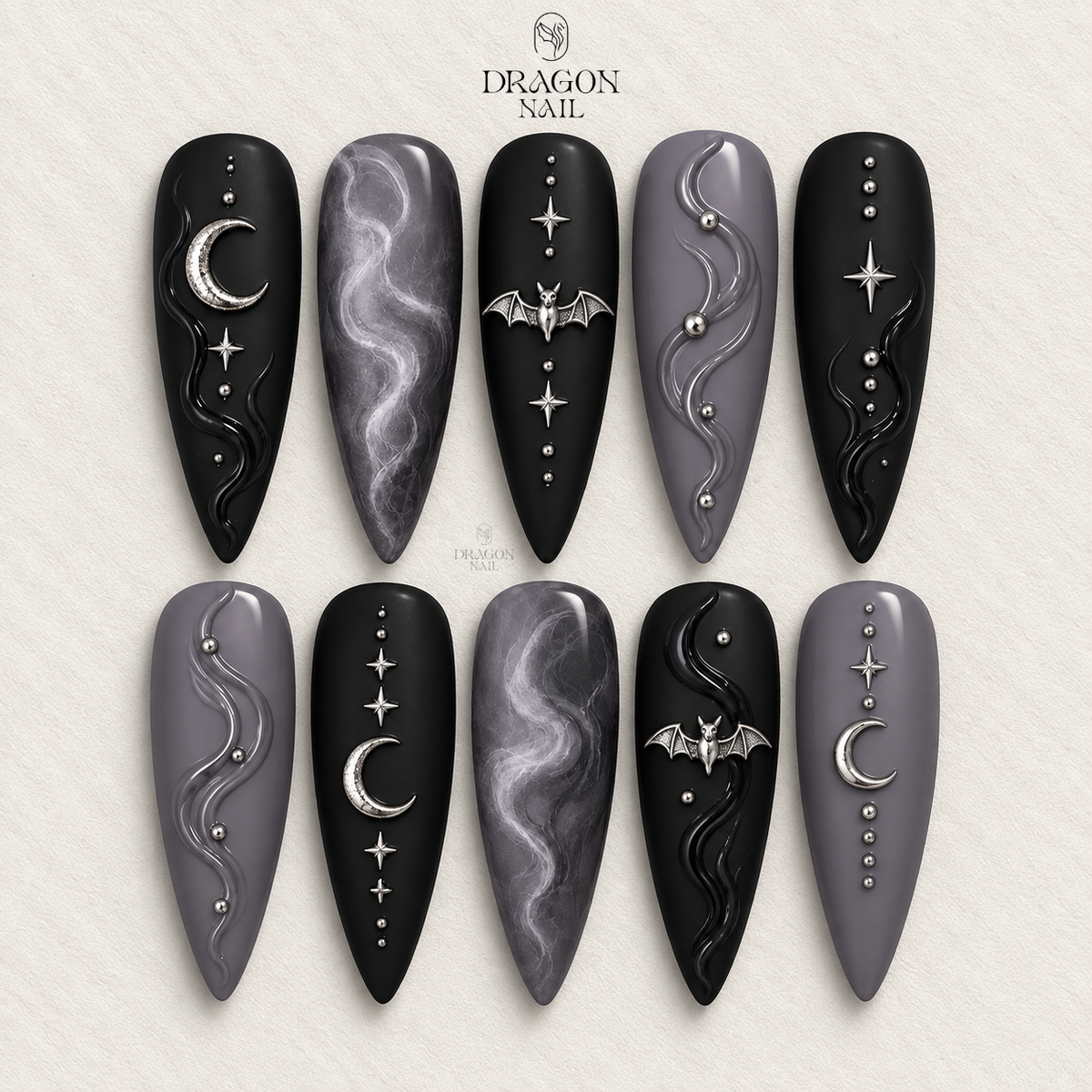 Dark Victorian Portrait Matte Black Press On Nails