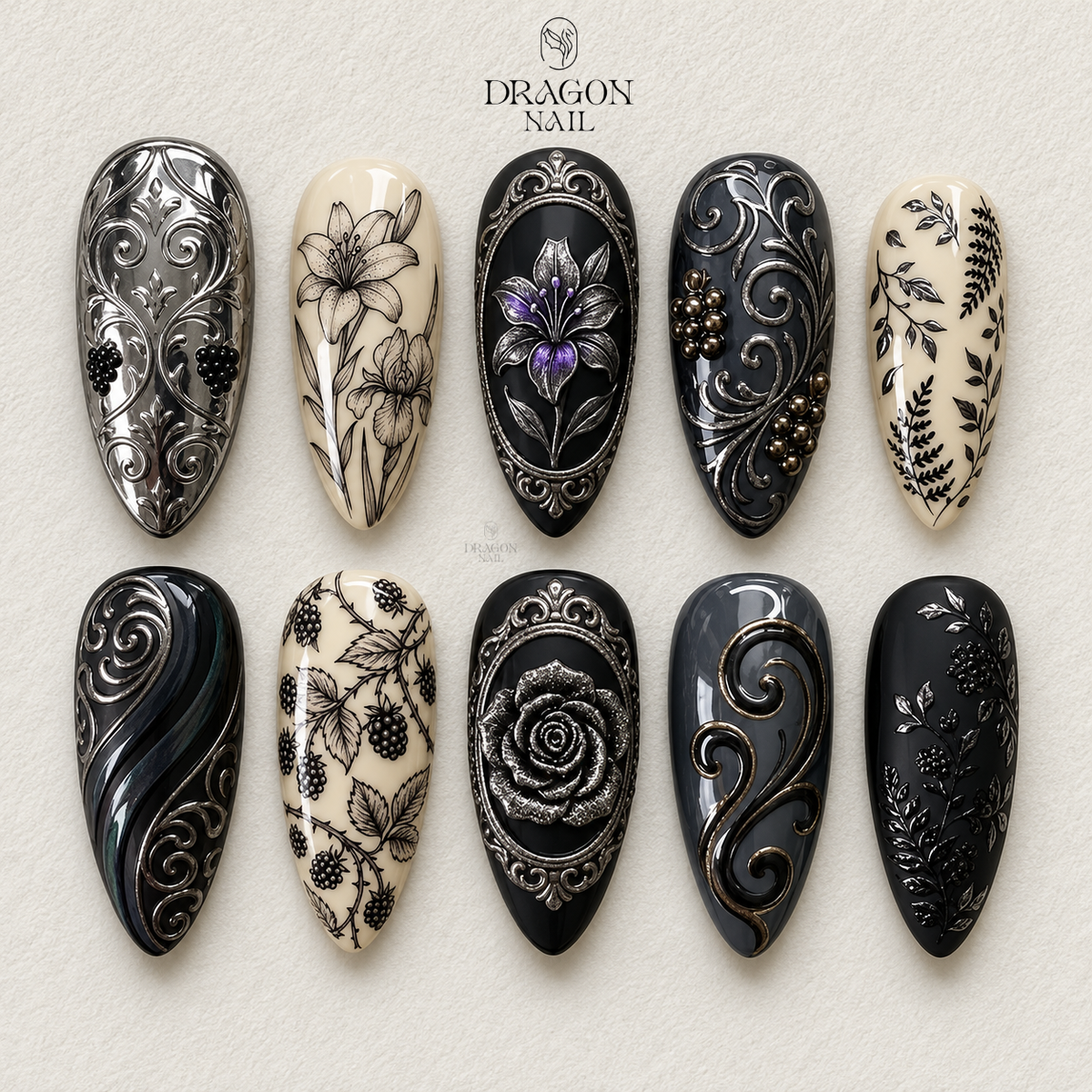 Dark Vintage Lace Press On Nails