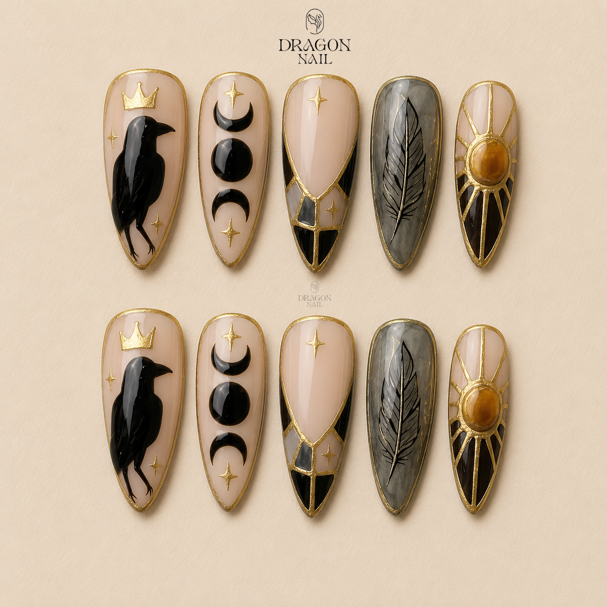 Dark Academia Raven Press On Nails