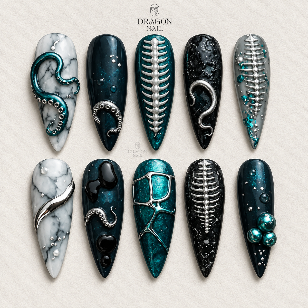 Dark Biotech Organic 3D Futuristic Press On Nails