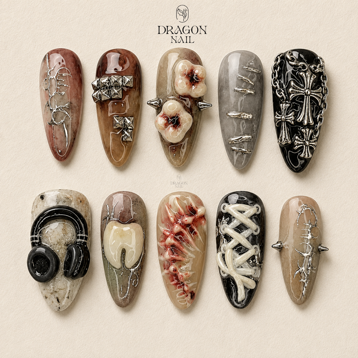 Dark Blood Drip Cross Grunge 3D Press On Nails