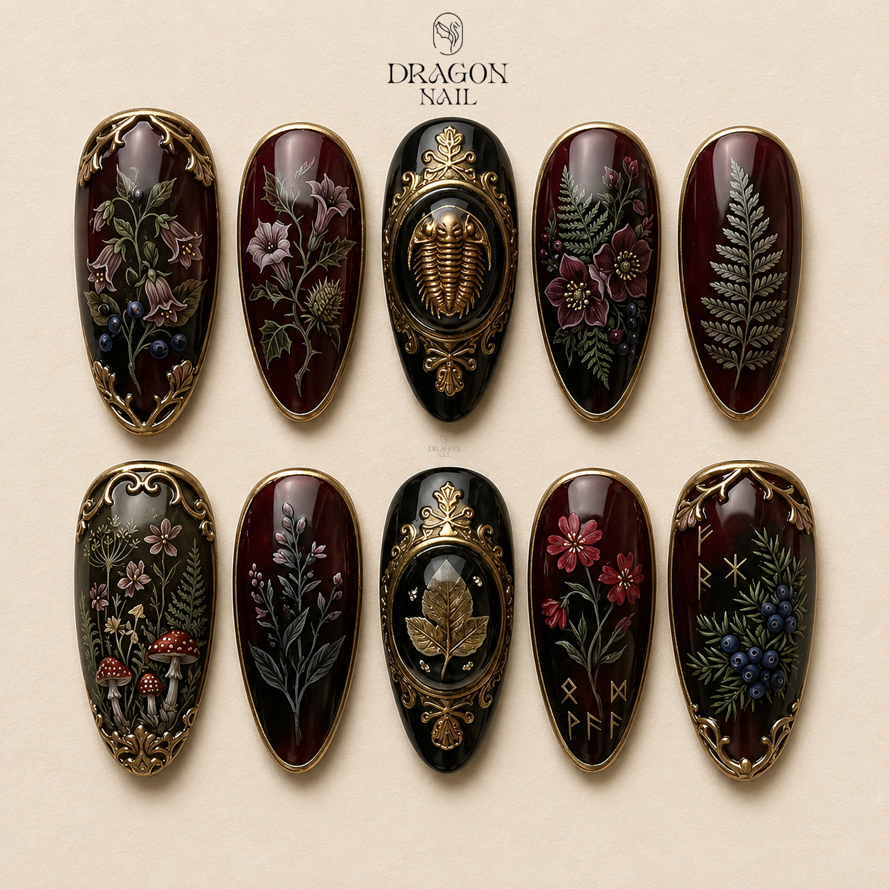 Dark Botanical Gothic Floral Press On Nails