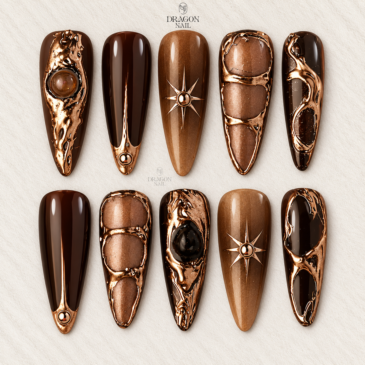 Dark Bronze Metallic Chrome Press On Nails