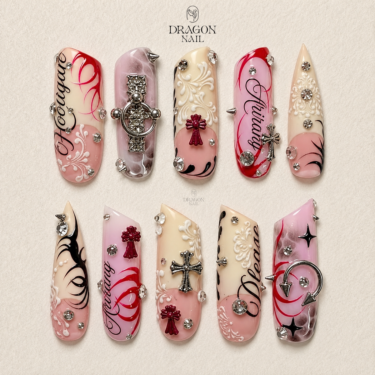 Dark Cyber Glam Statement Press On Nails