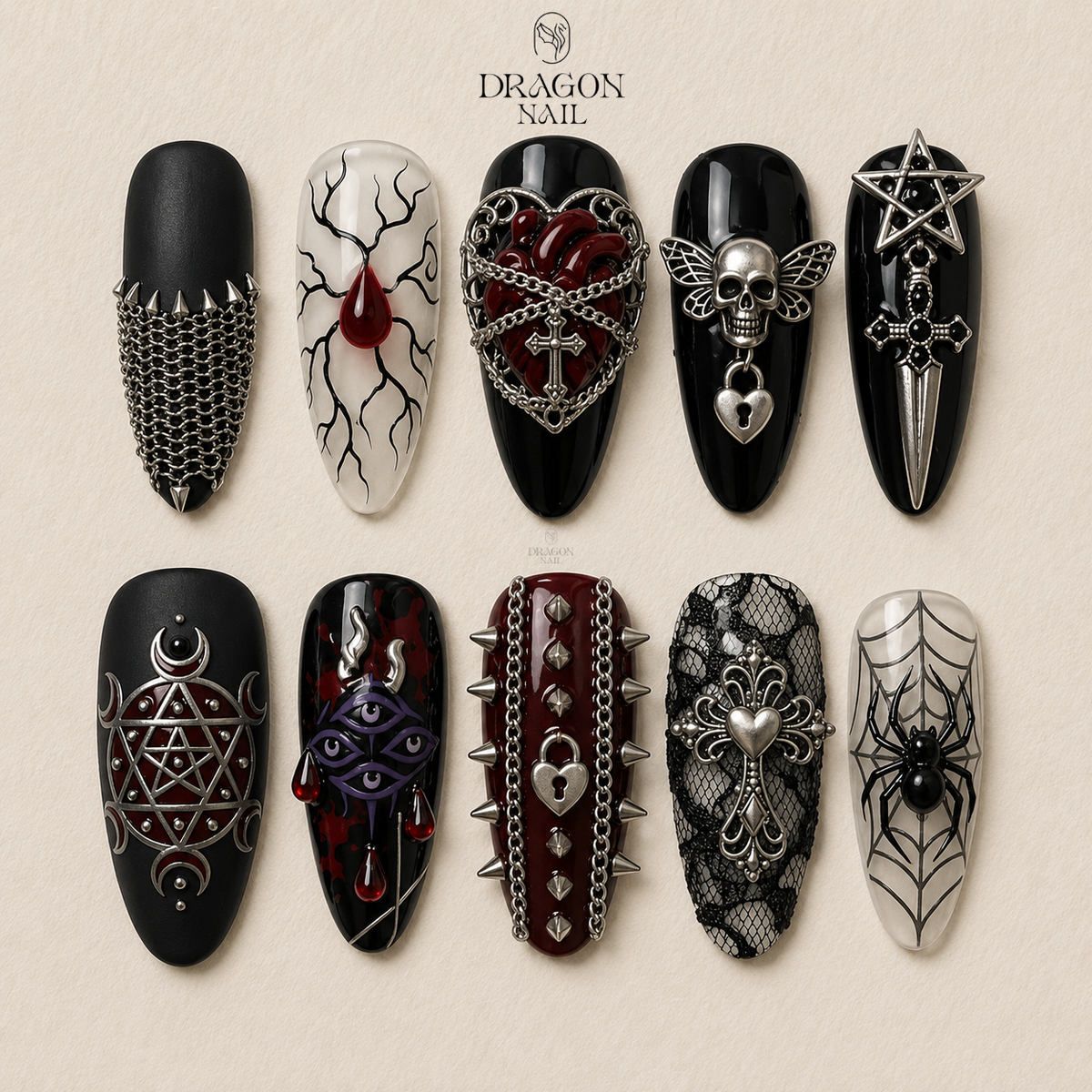 Dark Grunge Cross Chrome Press On Nails
